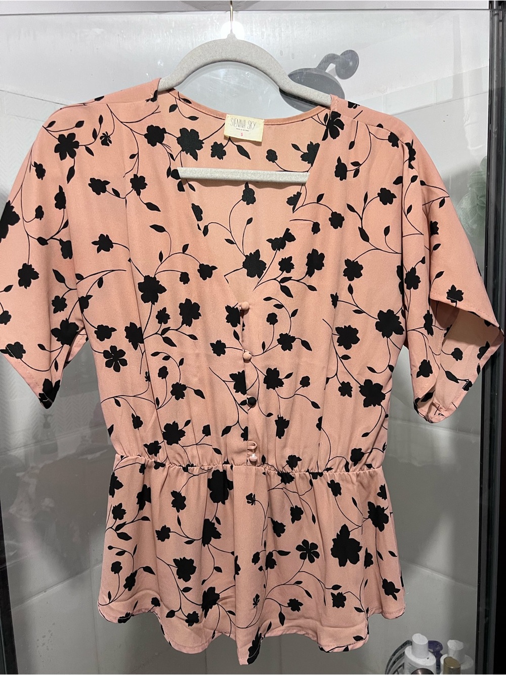 Sunnyside Floral Button-Front Pink Peplum Dress
